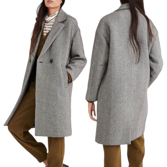 Madewell Averdon Coat in Herringbone Insuluxe Fabric Wool Blend Size M - Picture 1 of 14